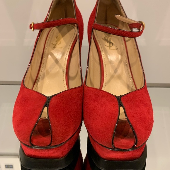 Yves Saint Laurent Suede Mary Jane Peep Toe - Picture 4 of 5